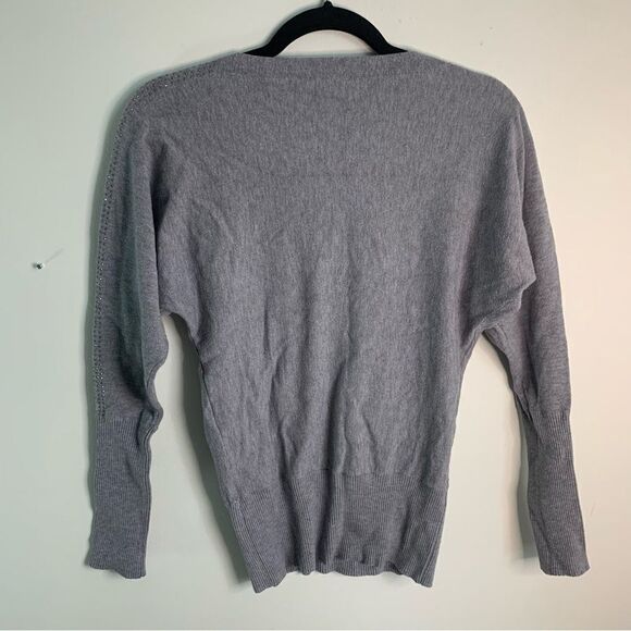 Milano Grey Rhinestone Dolman Sleeve Sweater Size Small - Picture 2 of 6